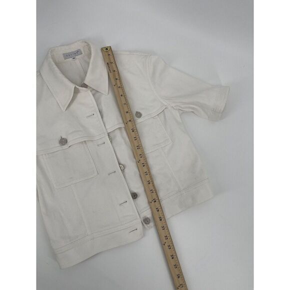 Celine White Denim Cropped Jean Jacket Short Sleeve Silver Buttons Size 40FR - Picture 4 of 9